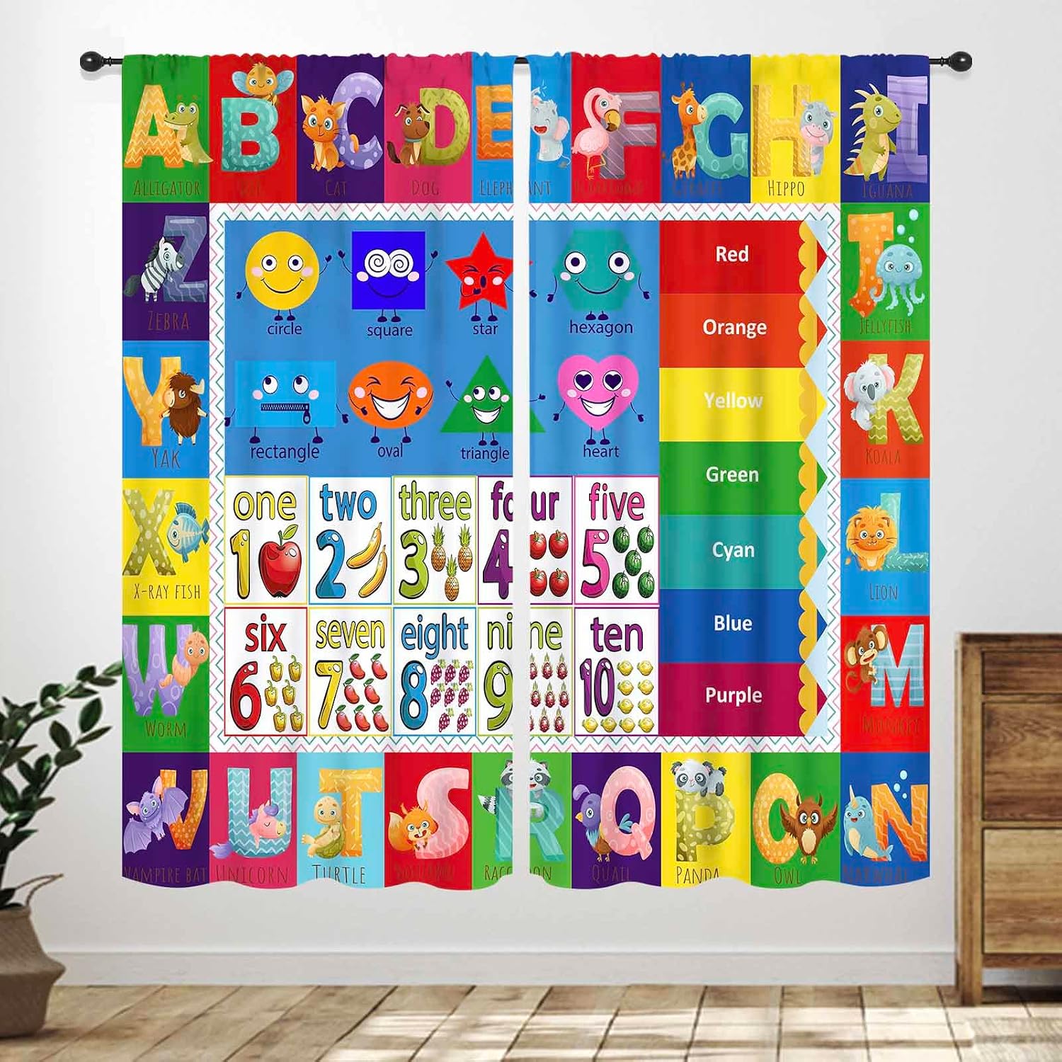 Abc Kids Early Education - ABC Numarası Şekli Perde Panelleri, Renkli