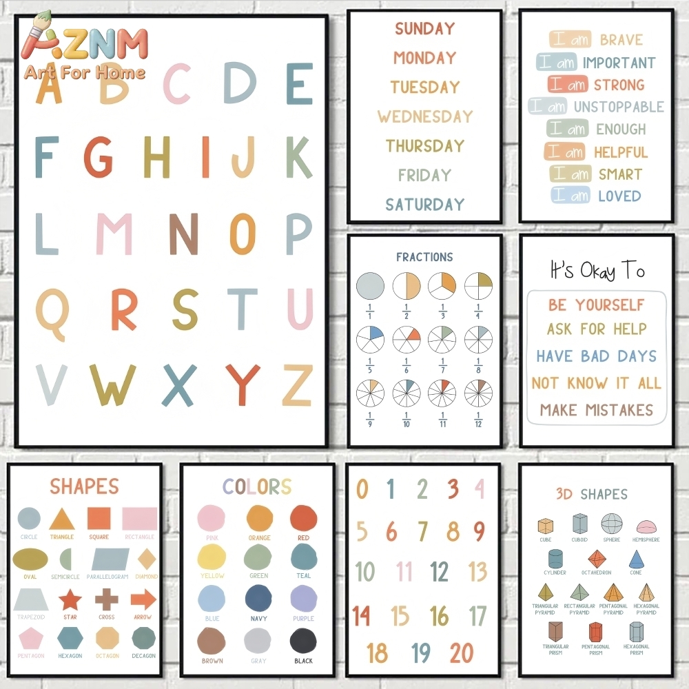 Kids Education Alphabet Numbers - AZNM Eğitici Alfabe Sayıları Çerçevesiz Kanvas