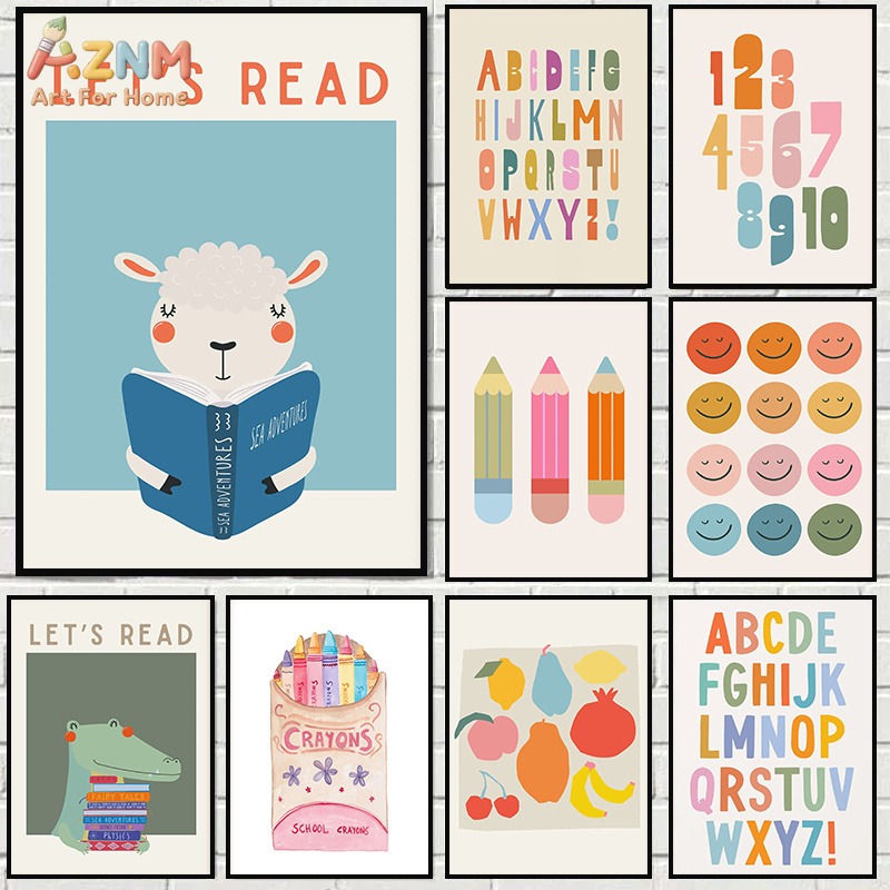 Kids Education Alphabet Numbers - AZNM Alfabe Sayı Öğrenme Kanvas Duvar