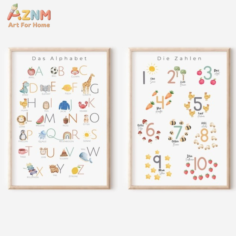 Kids Education Alphabet Numbers - AZNM Alman Alfabesi Sayıları Kanvas Tablo,